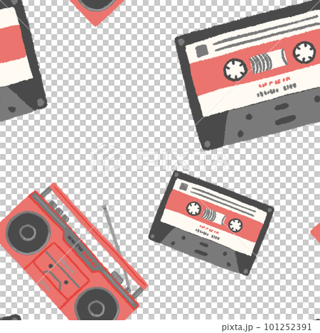 無縫盒式磁帶背景彩色和簡單的手繪插圖 101252391