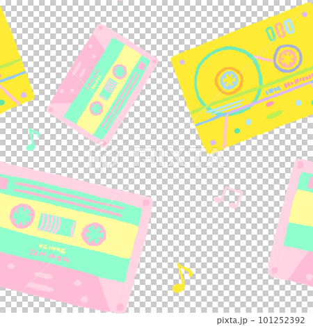 無縫盒式磁帶背景彩色和簡單的手繪插圖 101252392