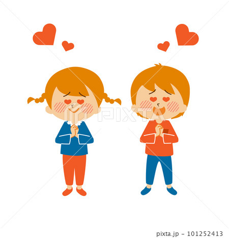 目がハートになる男の子と女の子 イラスト素材 目がハートになる男の子と女の子 イラスト素材 101252413