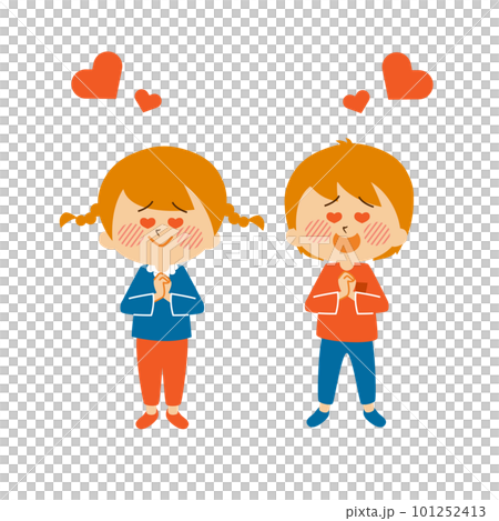 目がハートになる男の子と女の子 イラスト素材 目がハートになる男の子と女の子 イラスト素材 101252413