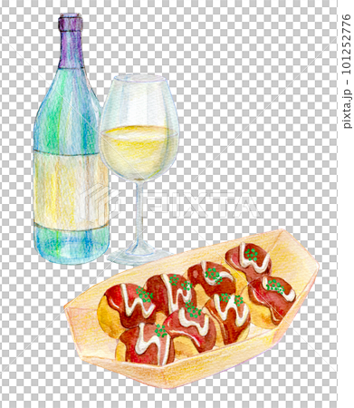 Takoyaki and wine watercolor illustration 101252776