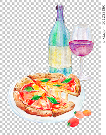 ピザとワインのセット　水彩イラスト 101252860