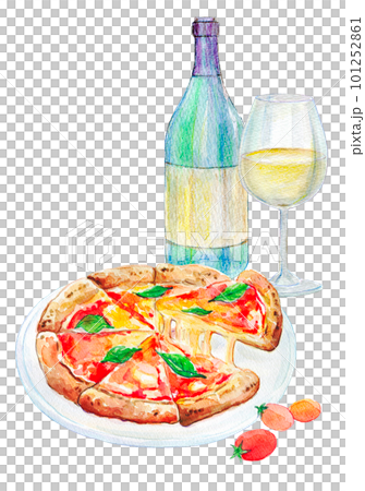 ピザとワインのセット　水彩イラスト 101252861