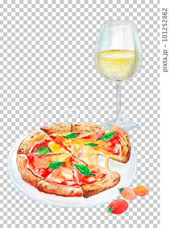 ピザとワインのセット　水彩イラスト 101252862