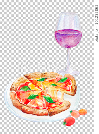 ピザとワインのセット　水彩イラスト 101252863
