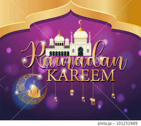 Ramadan Kareem Banner with Islamic Patterns and Lanterns 101252889