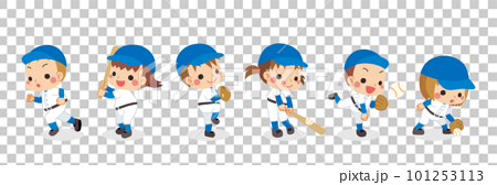 野球をする可愛い子供たちのイラスト　セット　バリエーション　白背景　ベクター　全身　人物 101253113