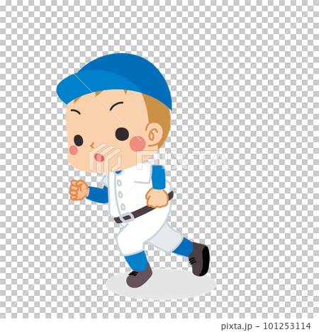 盗塁するために走る可愛い男の子のイラスト　人物　白背景　ベクター　全身　クリップアート　野球 101253114