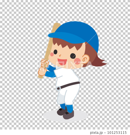 Illustration of a cute girl holding a bat, person, white background, vector, whole body, clip art, baseball 101253115