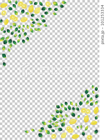 水彩タッチ　檸檬と緑の葉っぱフレーム　縦 101253334