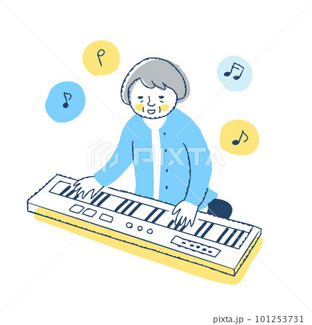 電子ピアノを演奏しているシニア女性 101253731