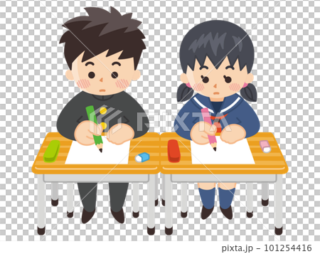 学校の机で勉強する中高生の男女 101254416