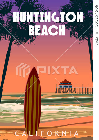 Huntington Beach California retro travel poster vector Huntington Beach California retro travel poster vector 101254506