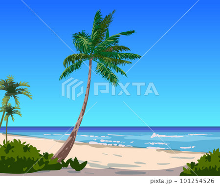 Tropical Summer Travel Poster, ocean, sea, palms, coast, sky, beach Tropical Summer Travel Poster, ocean, sea, palms, coast, sky, beach 101254526