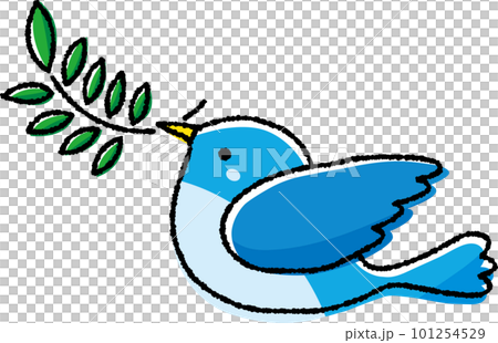 葉っぱをくわえて飛ぶ青い鳥のイラスト素材 [101254529] - PIXTA