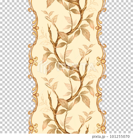 Decorative seamless border with branch and leaves. Element for design. 101255070