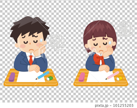 学校の机で頬杖をついて悩む中高生 101255203