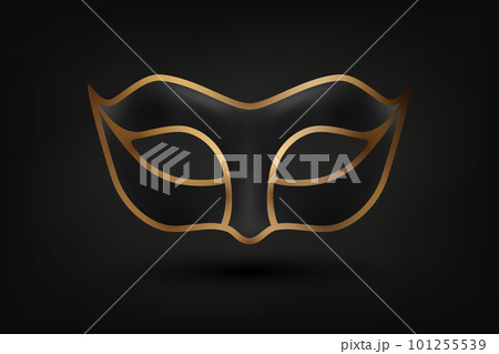 Vector 3d Realistic Black and Golden Carnival Face Mask on Black Background. Mask for Party, Masquerade Closeup. Design Template of Mask. Carnival, Party, Secret, Hero, Stranger Concept 101255539
