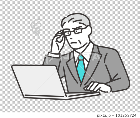 パソコンを操作して悩むシニアの経営者のベクターイラスト素材/ビジネスパーソン/IT/スーツ/DX パソコンを操作して悩むシニアの経営者のベクターイラスト素材/ビジネスパーソン/IT/スーツ/DX 101255724