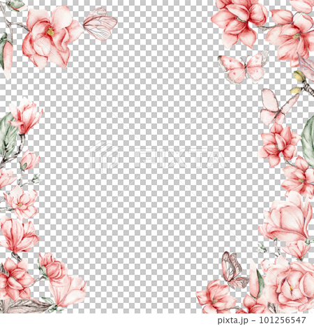 Watercolor hand drawn spring garden full of flowers square frame. Watercolor illustration for scrapbooking. Cartoon hand drawn background with flower for kids design. Perfect for wedding invitation. Watercolor hand drawn spring garden full of flowers square frame. Watercolor illustration for scrapbooking. Cartoon hand drawn background with flower for kids design. Perfect for wedding invitation. 101256547