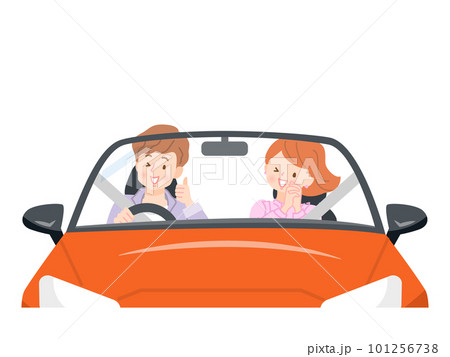 スポーツカーでドライブする男女のベクターイラスト素材 101256738