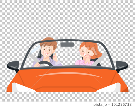 スポーツカーでドライブする男女のベクターイラスト素材 101256738
