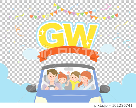 Vector illustration material of a family of four driving to GW 101256741