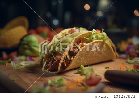 Tasty hard taco. Meal salad. Generate Ai 101257973