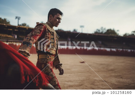Bull fighting torero. Sport spanish culture. Fictional person. Generate Ai 101258160