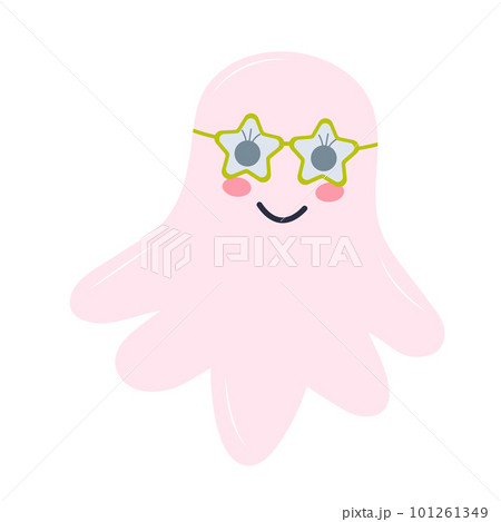 Cute pink ghost in a star shaped glasses. Halloween character isolated on white background. 101261349