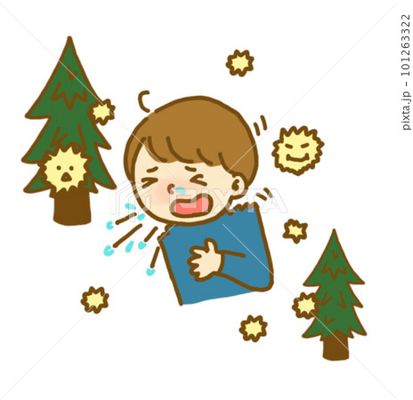 花粉症でくしゃみをする男の子のイラスト 101263322