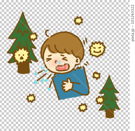 花粉症でくしゃみをする男の子のイラスト 101263322