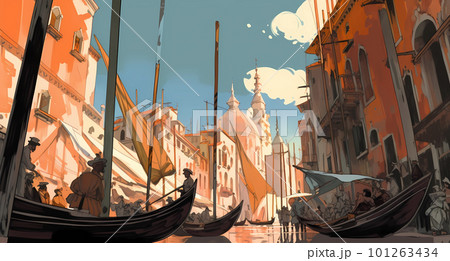 Illustration of the beautiful city of Venice. City of gondoliers, bridges, carnivals and love. Italy Illustration of the beautiful city of Venice. City of gondoliers, bridges, carnivals and love. Italy 101263434