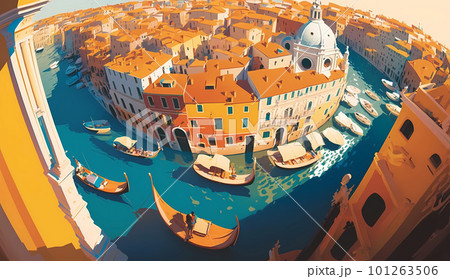 Illustration of the beautiful city of Venice. City of gondoliers, bridges, carnivals and love. Italy Illustration of the beautiful city of Venice. City of gondoliers, bridges, carnivals and love. Italy 101263506