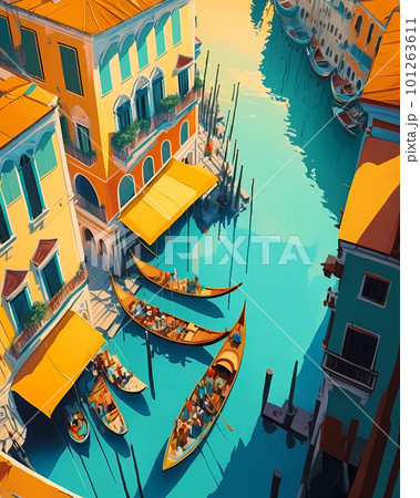 Illustration of the beautiful city of Venice. City of gondoliers, bridges, carnivals and love. Italy Illustration of the beautiful city of Venice. City of gondoliers, bridges, carnivals and love. Italy 101263611