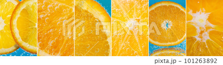 Banner with assortment of juicy and ripe oranges from fruits collage. 101263892