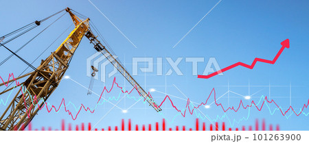 Crane and graph building, a concept of high demand for real estate. Improving the energy efficiency of housing. Copy space Crane and graph building, a concept of high demand for real estate. Improving the energy efficiency of housing. Copy space 101263900