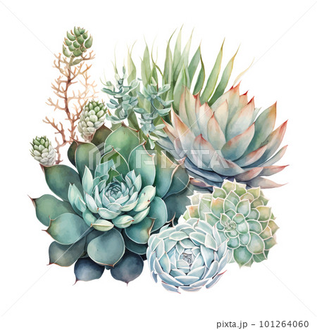 Greenery and succulent, romantic bouquets invite or greeting card. element set. 101264060