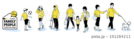 家族のライフスタイルシーン。家族の中の様々な年齢の人々。シニア、若い夫婦、子供、ティーンエイジャー。 101264211