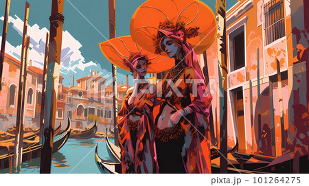 Illustration of the beautiful city of Venice. City of gondoliers, bridges, carnivals and love. Italy Illustration of the beautiful city of Venice. City of gondoliers, bridges, carnivals and love. Italy 101264275