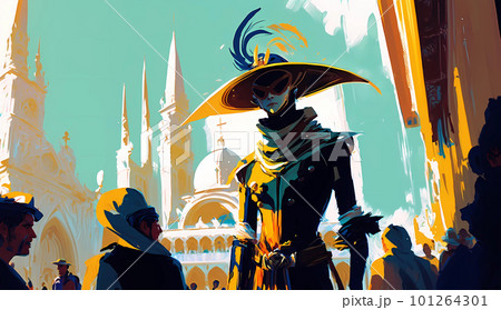 Illustration of the beautiful city of Venice. City of gondoliers, bridges, carnivals and love. Italy 101264301