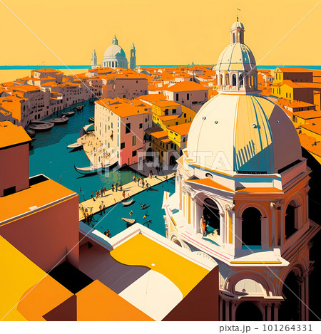 Illustration of the beautiful city of Venice. City of gondoliers, bridges, carnivals and love. Italy Illustration of the beautiful city of Venice. City of gondoliers, bridges, carnivals and love. Italy 101264331