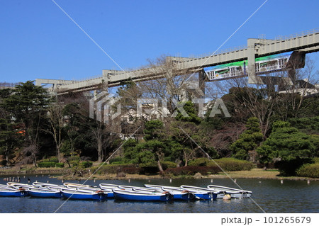 千葉都市モノレールと公園の池に浮かぶボート 【千葉県千葉市千葉公園にて】 千葉都市モノレールと公園の池に浮かぶボート 【千葉県千葉市千葉公園にて】 101265679