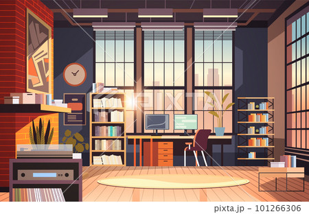 creative empty no people apartment modern loft interior of open space home office with furniture for corporate or freelance work creative empty no people apartment modern loft interior of open space home office with furniture for corporate or freelance work 101266306