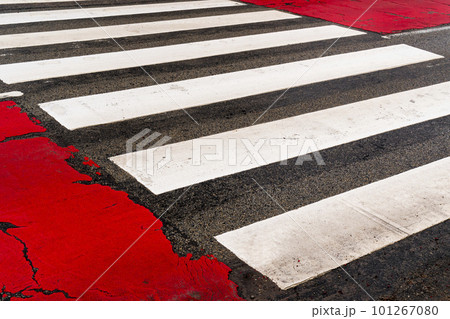 Markings of crosswalks and red rubber on the road Markings of crosswalks and red rubber on the road 101267080