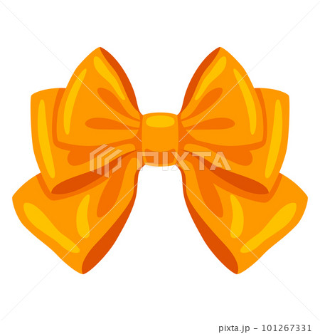 Yellow satin bow illustration. Ribbon with knot for card decoration and design. 101267331