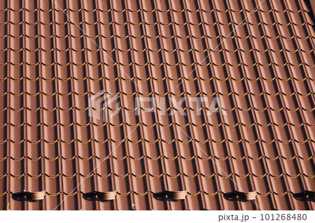 Brown corrugated metal roof pattern, full frame with copy space. Modern architecture, abstract background. 101268480