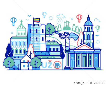 Vilnius Old Town City Skyline in Line Art 101268950