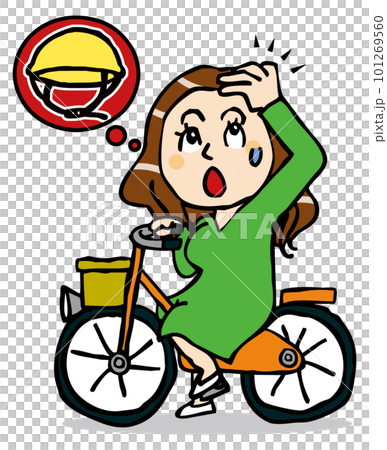 騎自行車的連體衣女人意識到她忘記了頭盔 101269560
