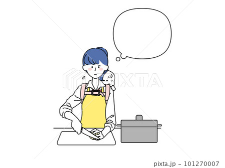 赤ちゃんをおぶって料理をする女子高校生とふきだし 赤ちゃんをおぶって料理をする女子高校生とふきだし 101270007